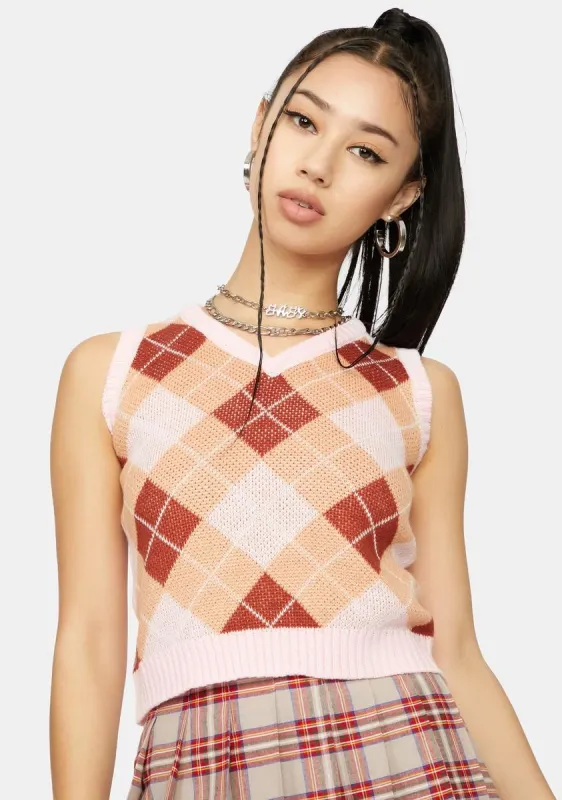 Sienna Edge Of Heaven Cropped Argyle Vest sold by Dolls Kill