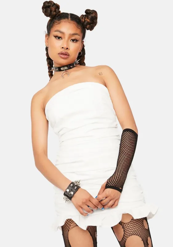 Ivory Be Unique Strapless Ruched Mini Dress sold by Dolls Kill
