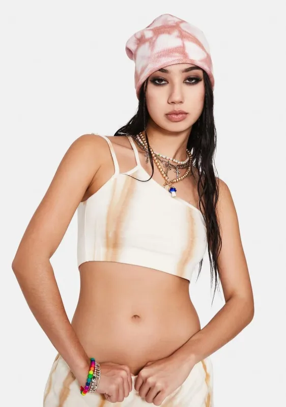 Tan Tie Dye One Shoulder Crop Top sold by Dolls Kill