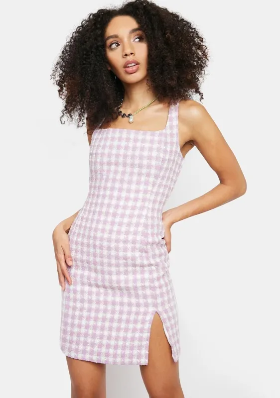 Lilac Houndstooth Print Mini Dress sold by Dolls Kill