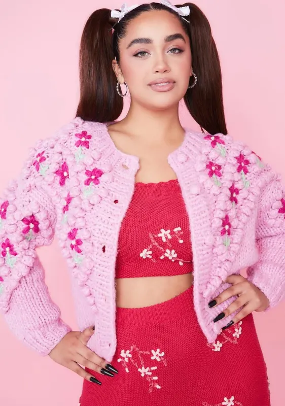 Plus Lil Flower Patch Knit Cardigan sold by Dolls Kill