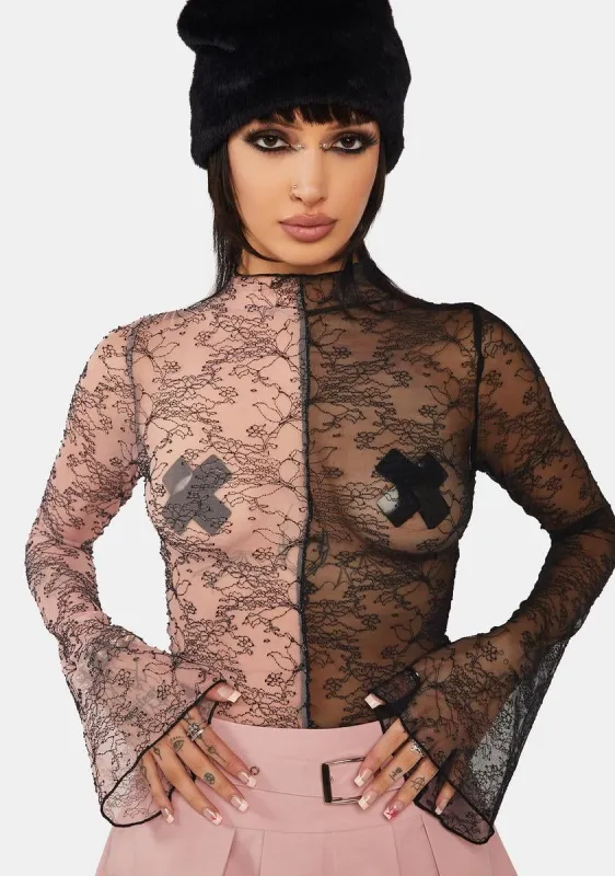Gothic Simple Spliced Lace Top sold by Dolls Kill