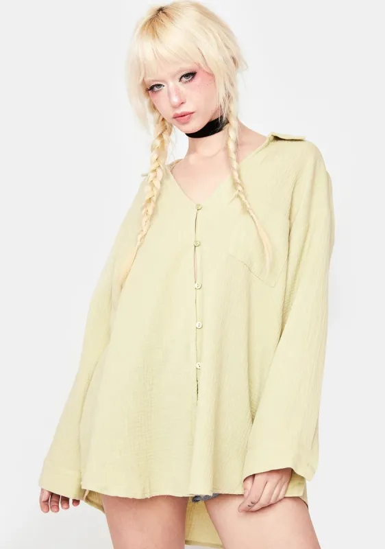 Lime Let The Sun In Linen Shirt sold by Dolls Kill