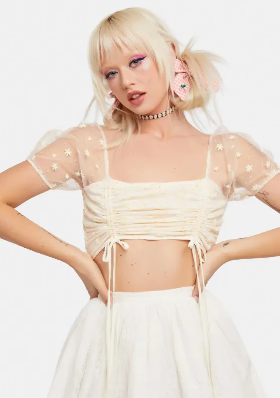 Delicates Fears Ruched Crop Top sold by Dolls Kill