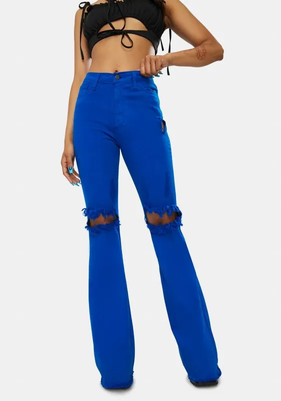 Royal Playful Call Distressed Denim Flares sold by Dolls Kill