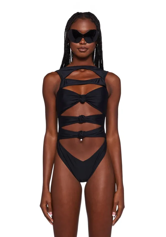 Knot Front One Piece Swimsuit sold by Dolls Kill
