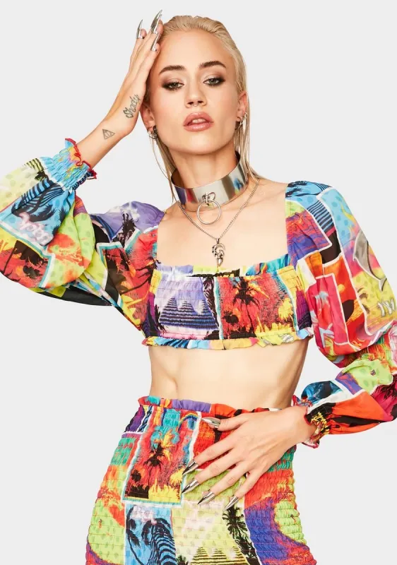 Surf Poster Puff Sleeve Organza Top sold by Dolls Kill