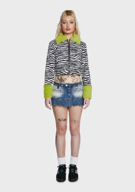Zebra Print Fur Trim Jacket sold by Dolls Kill