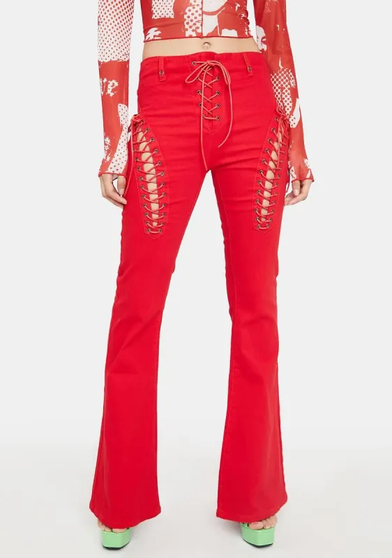Engine Red Flare Jeans sold by Dolls Kill