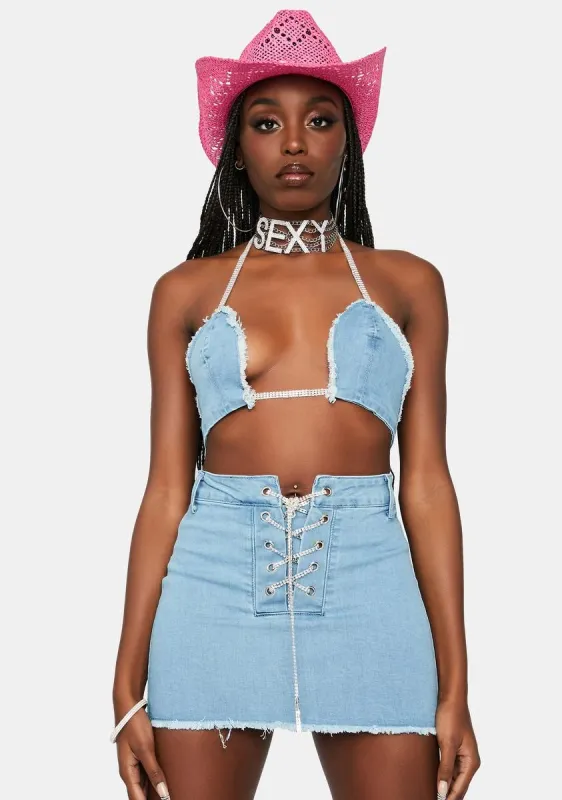 Priceless Princess Denim Mini Skirt Set sold by Dolls Kill