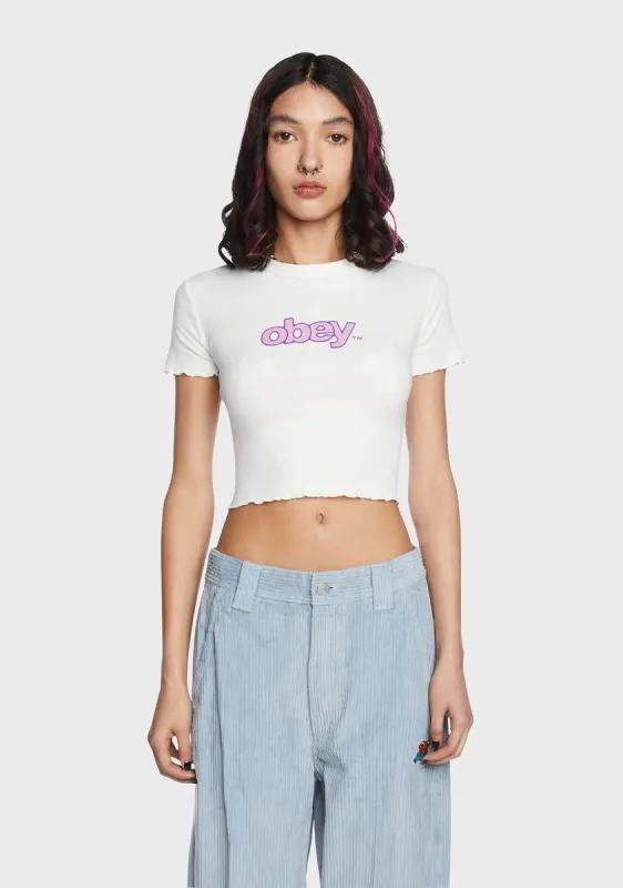 Obey Dino Type Cropped Emma Rib T-Shirt sold by Dolls Kill