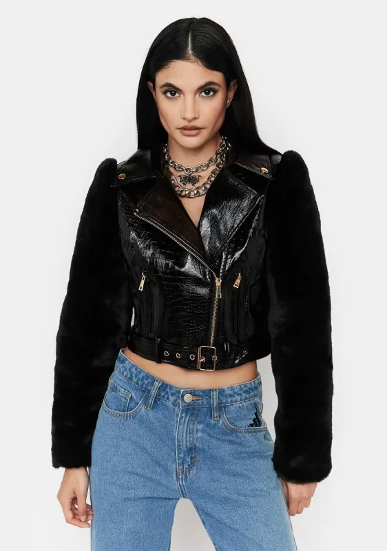 Sinful Fur Sure Vegan Leather Jacket sold by Dolls Kill