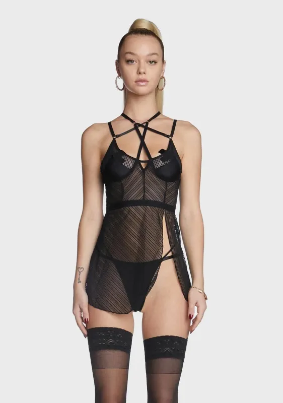 Lusty Intentions Mesh Babydoll Lingerie Set sold by Dolls Kill