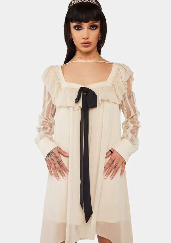 Off White A-Line Ruffle Dress sold by Dolls Kill