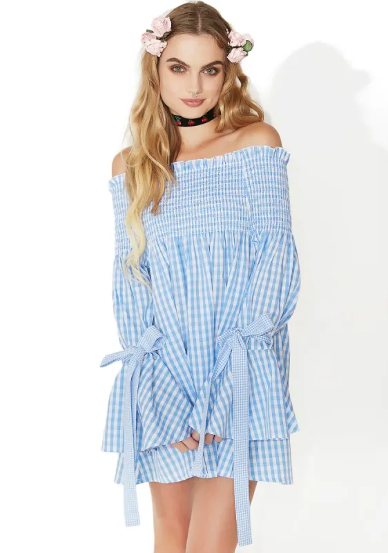 Gingham Check Off Shoulder Dress sold by Dolls Kill