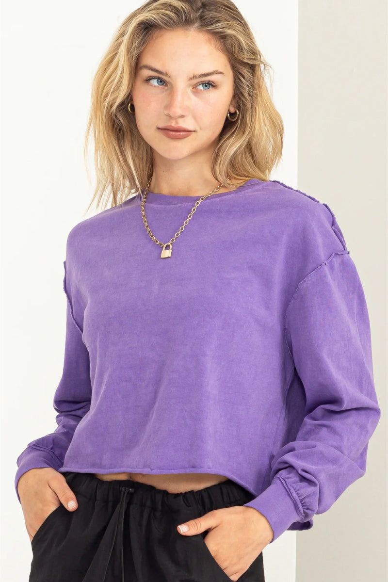 Raw Hem Crop Long Sleeve sold by Double Zero