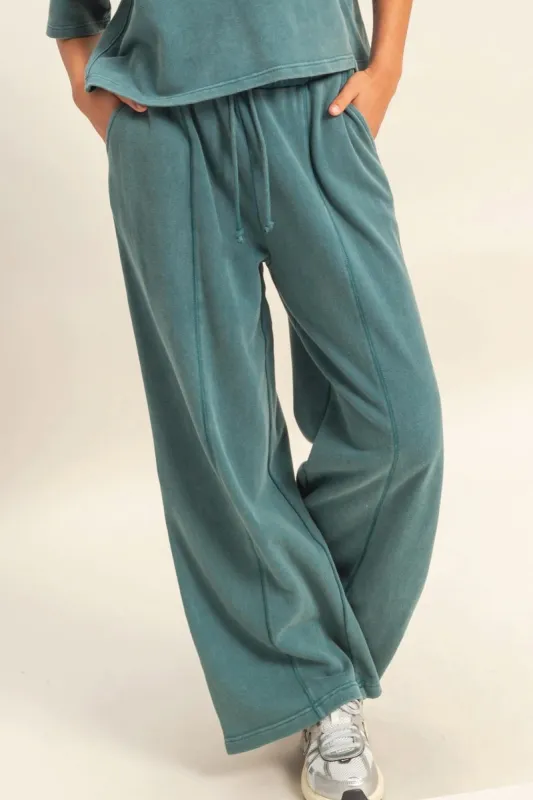 Acid Wash Wide Leg Sweatpants made by Double Zero