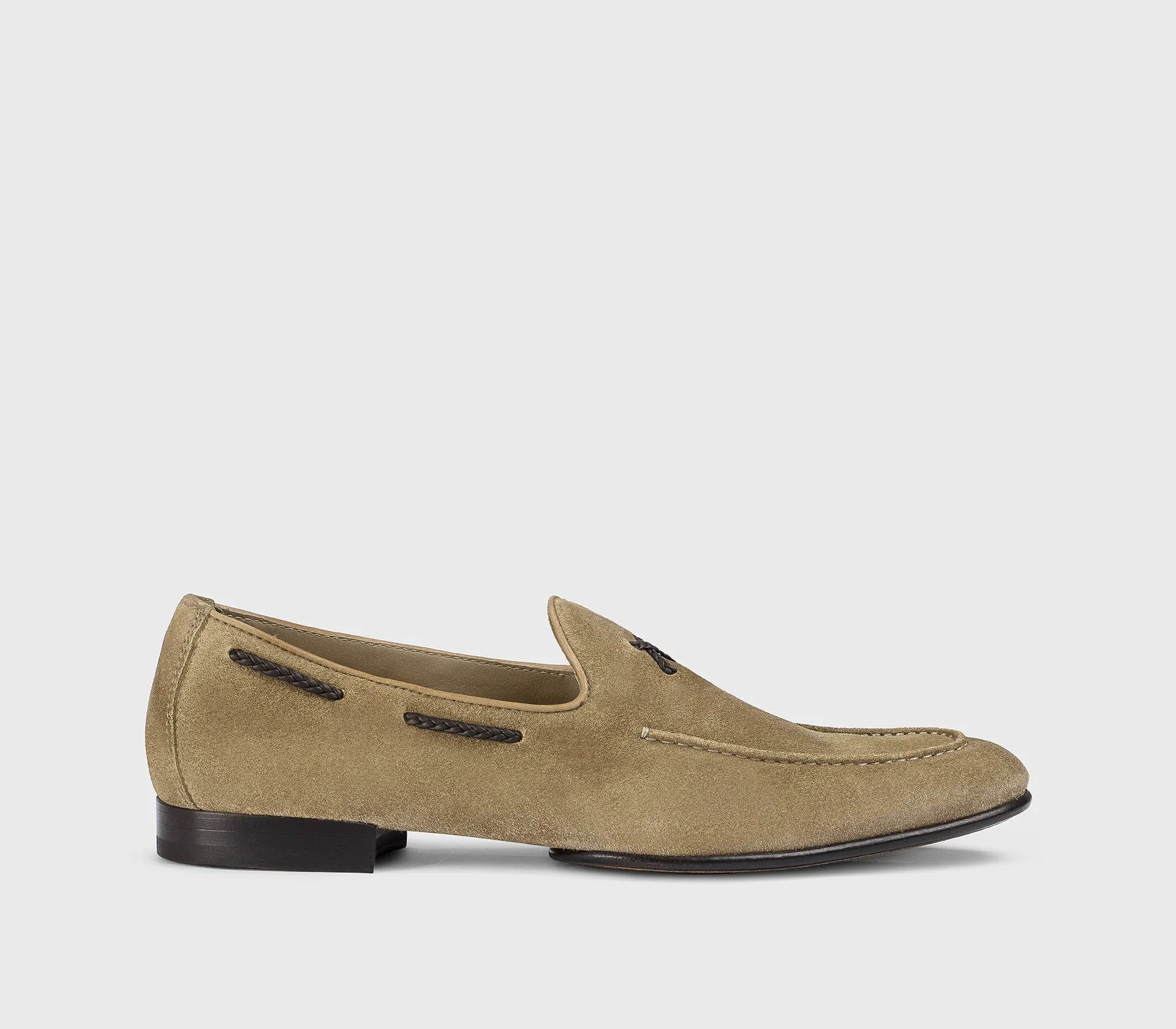 DU3521TAORUZ274TC52 - Mocassino in suede con infilature a treccia beige "sesamo" sold by Doucal's