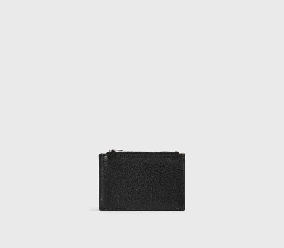 Porta carte con zip in pelle bottalata nero made by Doucal's