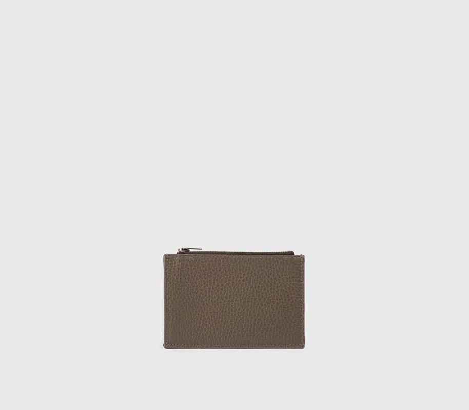 Porta carte con zip in pelle bottalata fango made by Doucal's