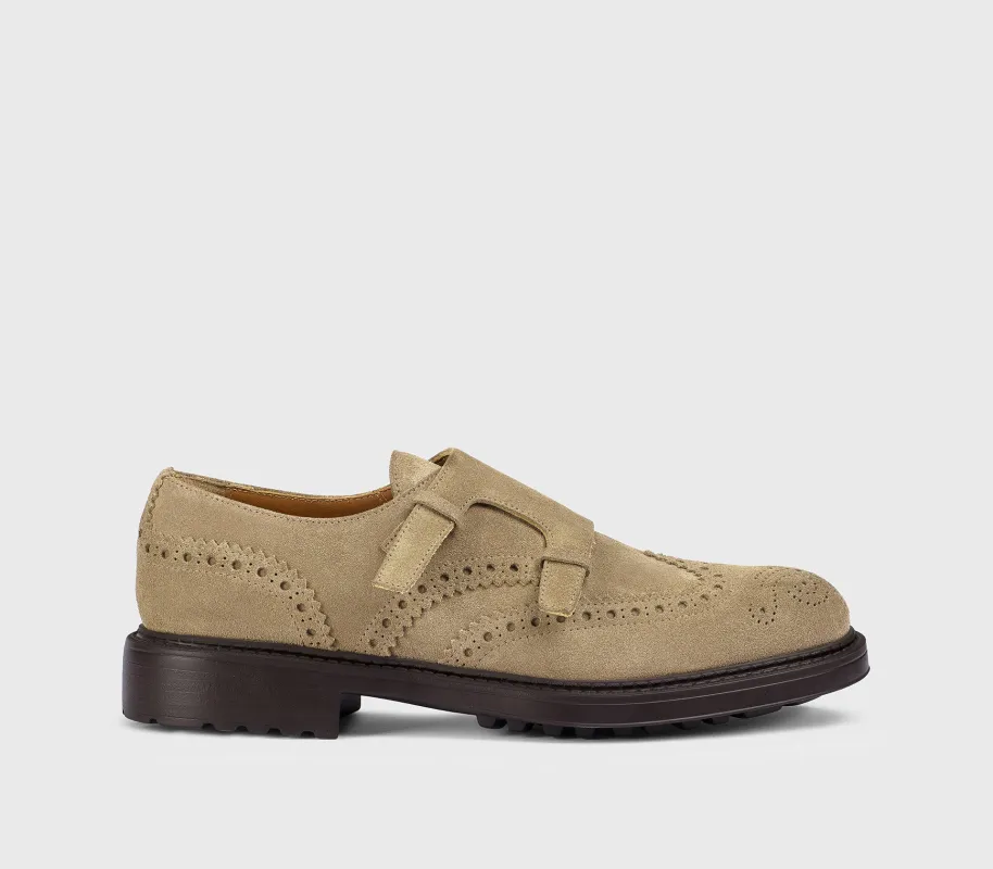 DU3567HENRUF009TM08 - Doppia fibbia con dettaglio "passante" in suede cacao made by Doucal's