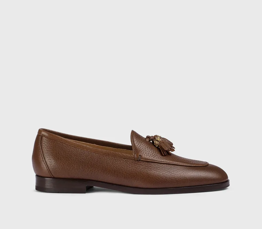 DD8943ELEAUF054TM04 - Mocassino con nappine in pelle di daino marrone made by Doucal's