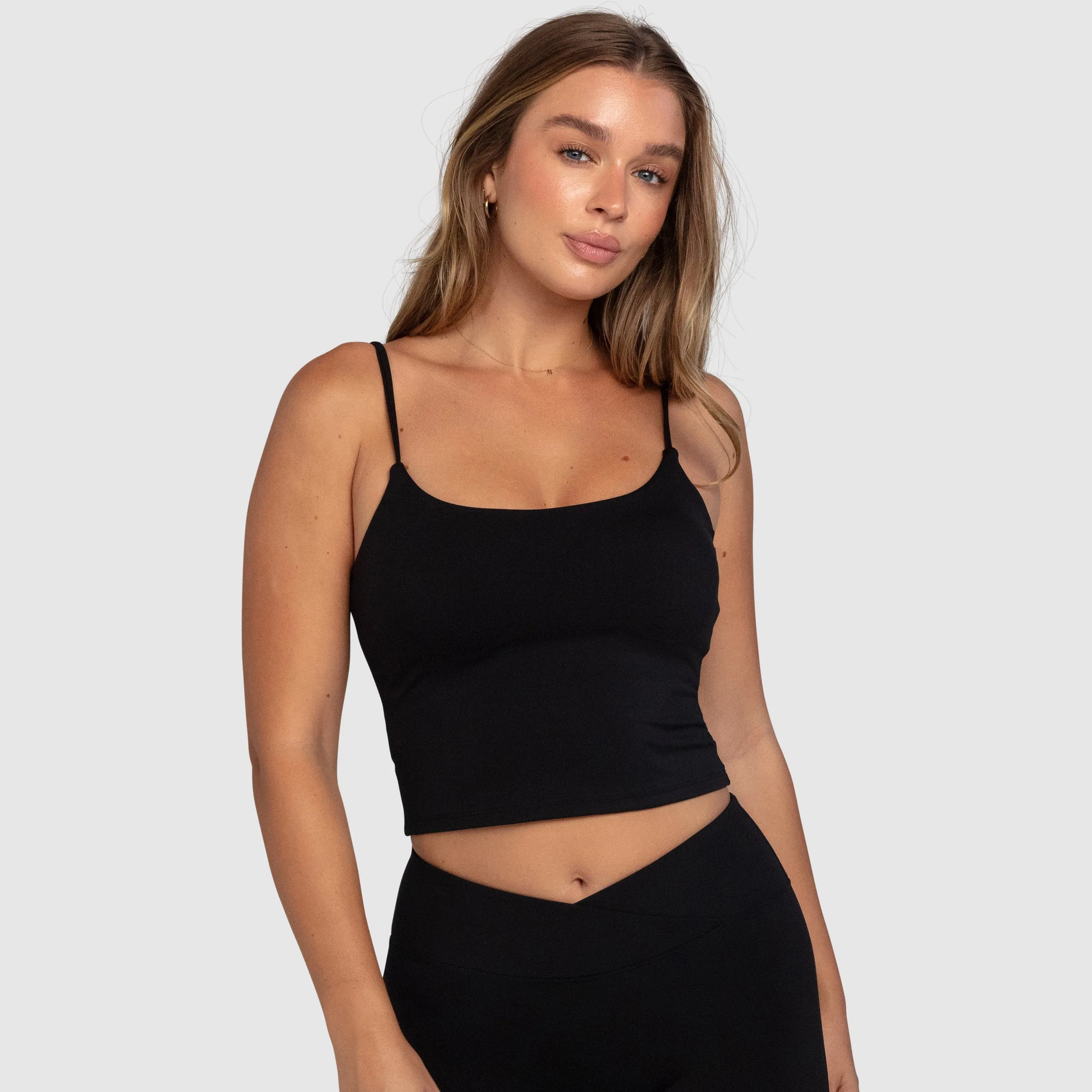 Aura Strappy Tank - Black sold by DOYOUEVEN