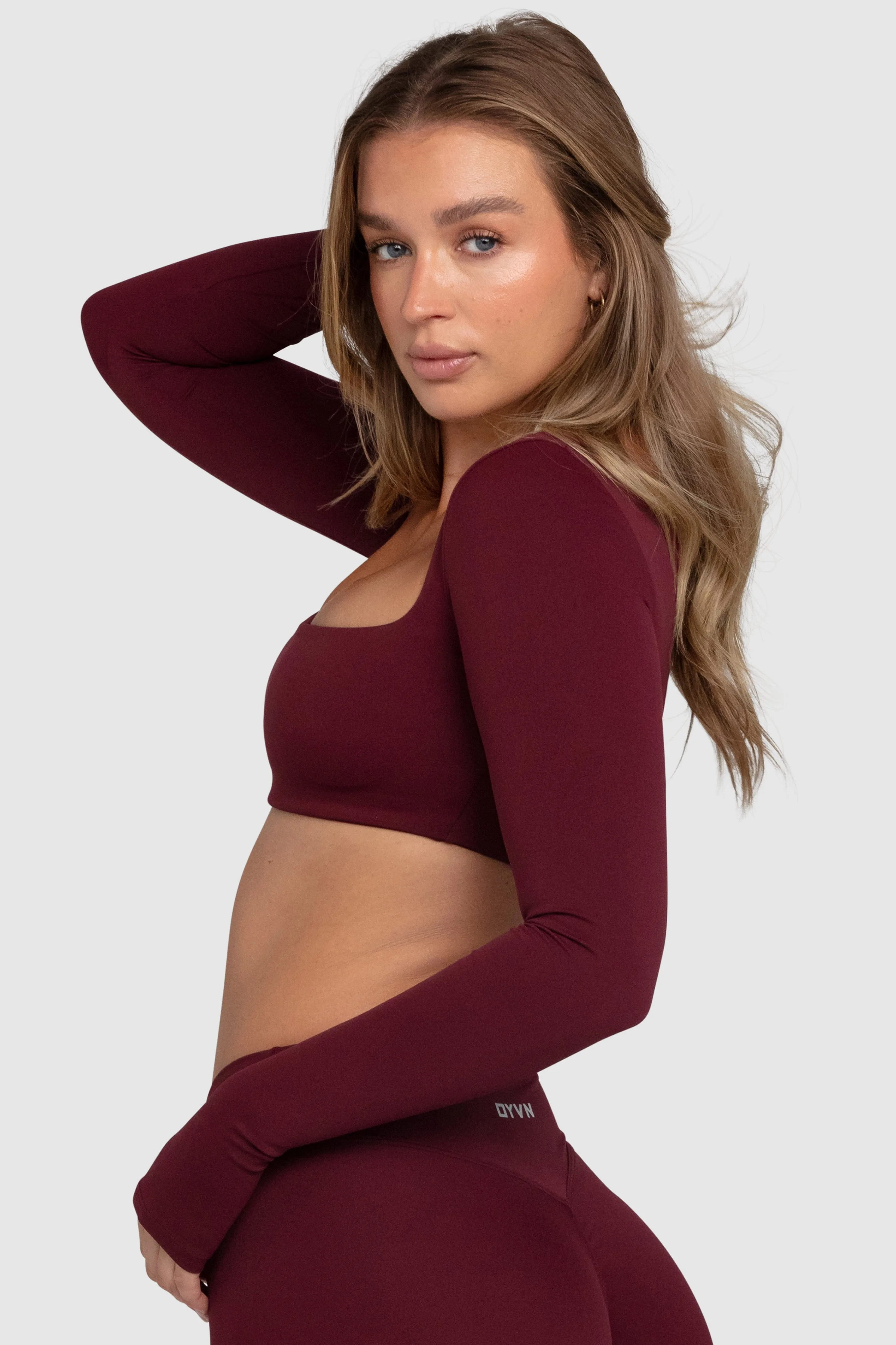 Aura Box-Cut Cropped Long Sleeve - Dark Cherry sold by DOYOUEVEN product image thumbnail 4