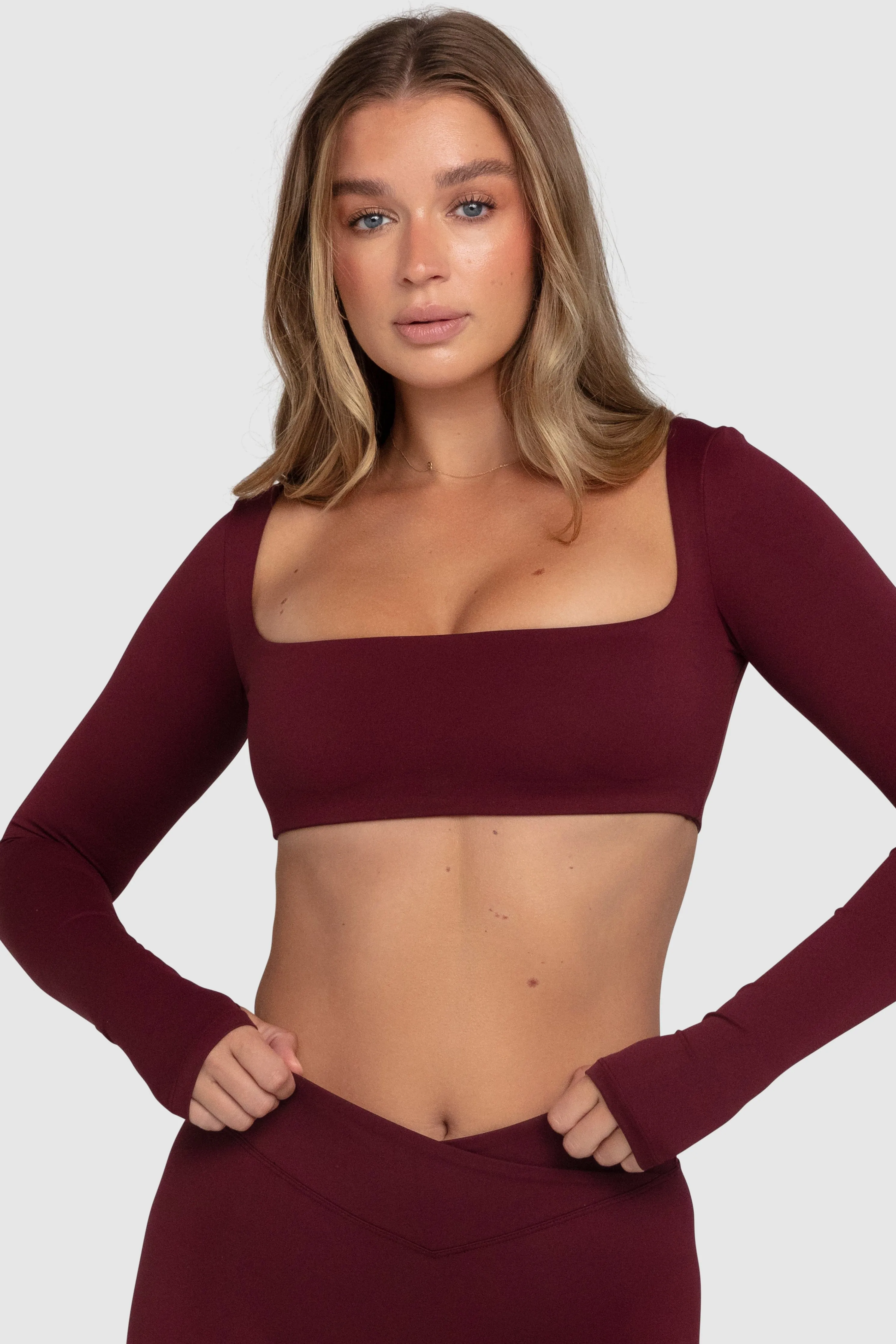 Aura Box-Cut Cropped Long Sleeve - Dark Cherry sold by DOYOUEVEN product image thumbnail 2