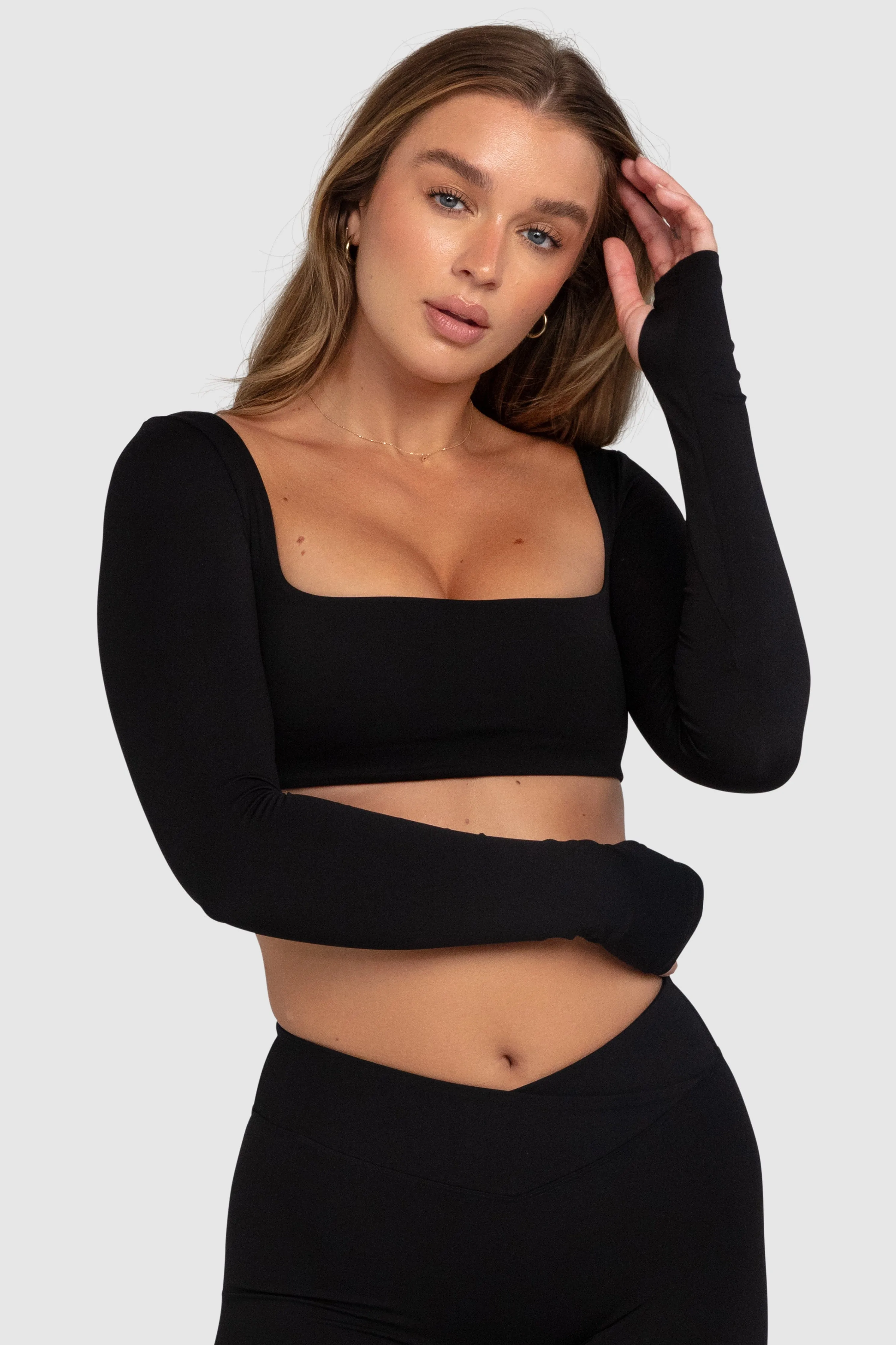 Aura Box-Cut Cropped Long Sleeve - Black sold by DOYOUEVEN product image thumbnail 2
