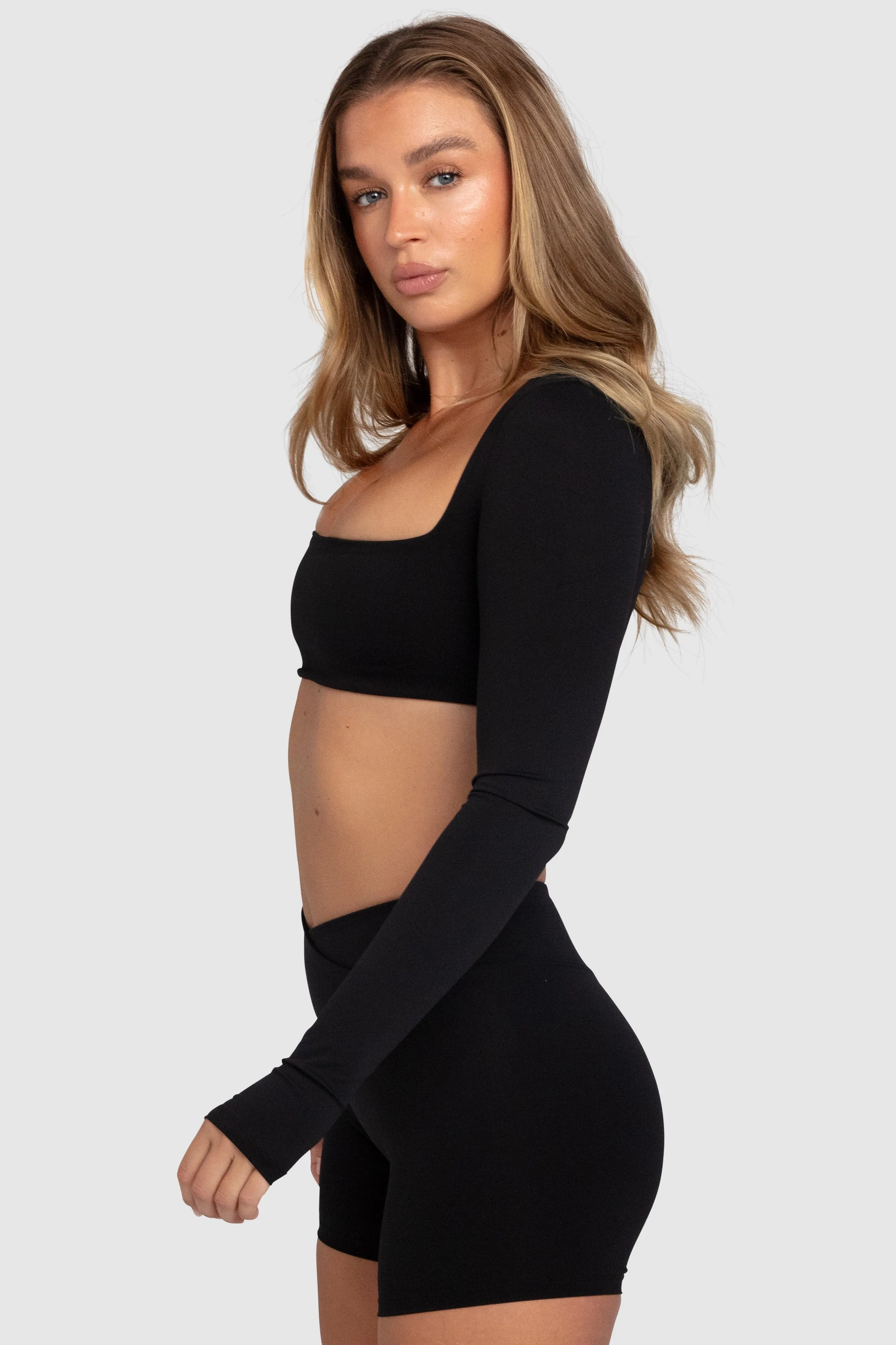 Aura Box-Cut Cropped Long Sleeve - Black sold by DOYOUEVEN product image thumbnail 4