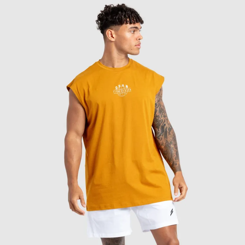 DYVN' Fitness Club Cut Off Tank - Mustard Brown sold by DOYOUEVEN