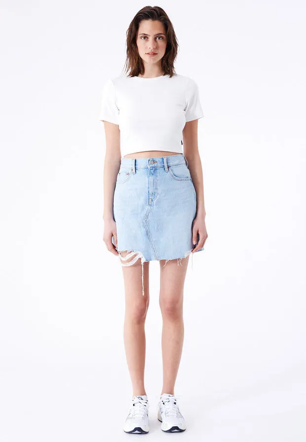Echo Skirt - Stream Light Trashed Hem sold by Dr. Denim