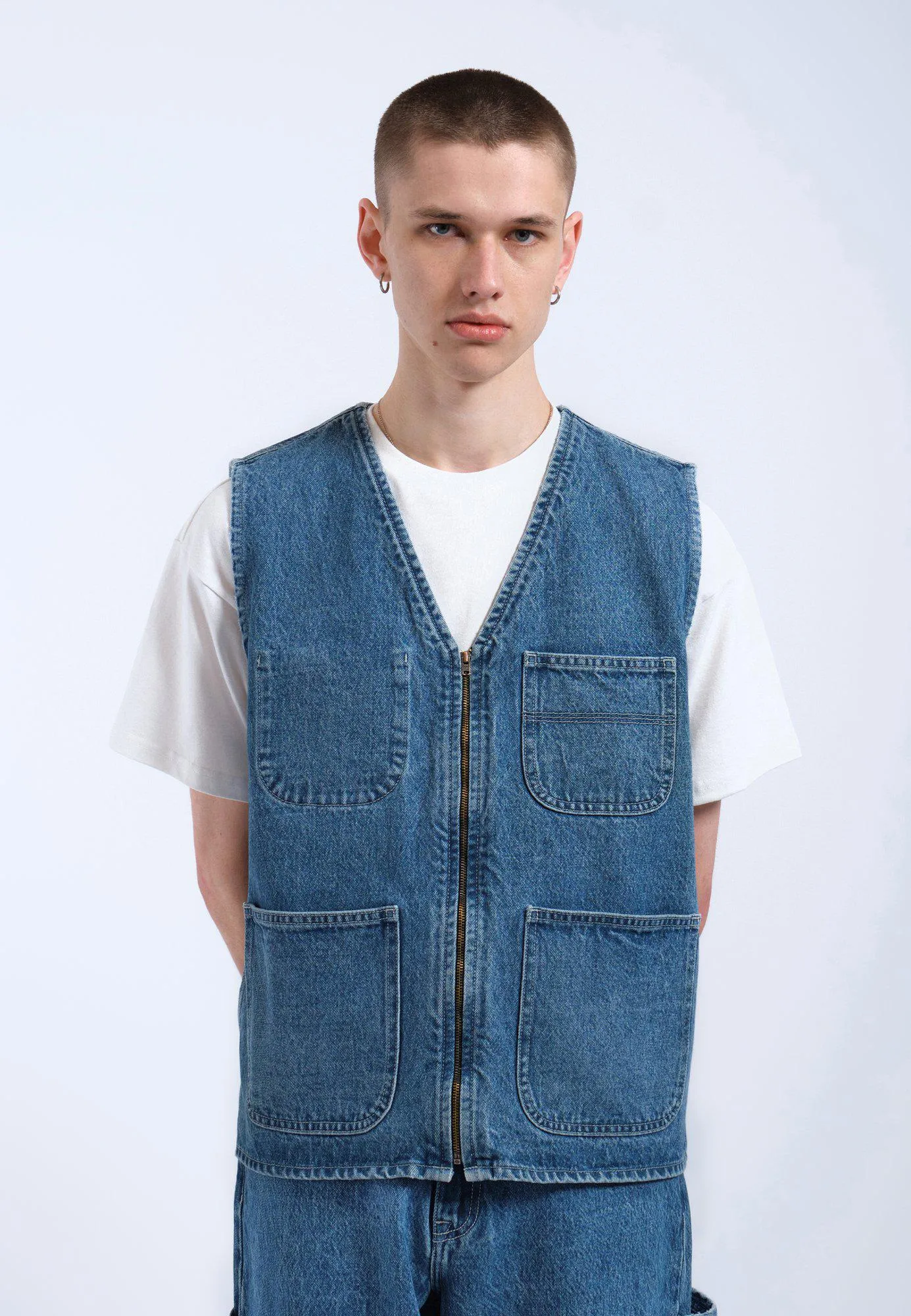 Denver Worker Vest - Stream Sky Retro Contrast sold by Dr. Denim product image thumbnail 4