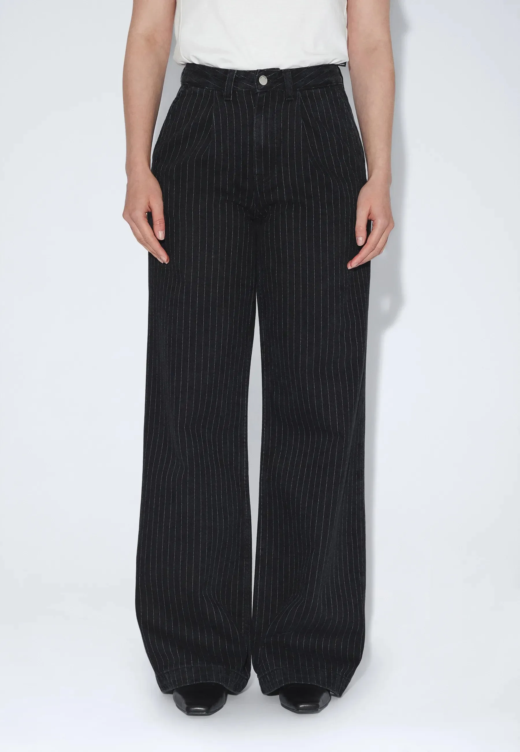 Rhue High Wide Pleated - Washed Black Pinstripe sold by Dr. Denim product image thumbnail 5