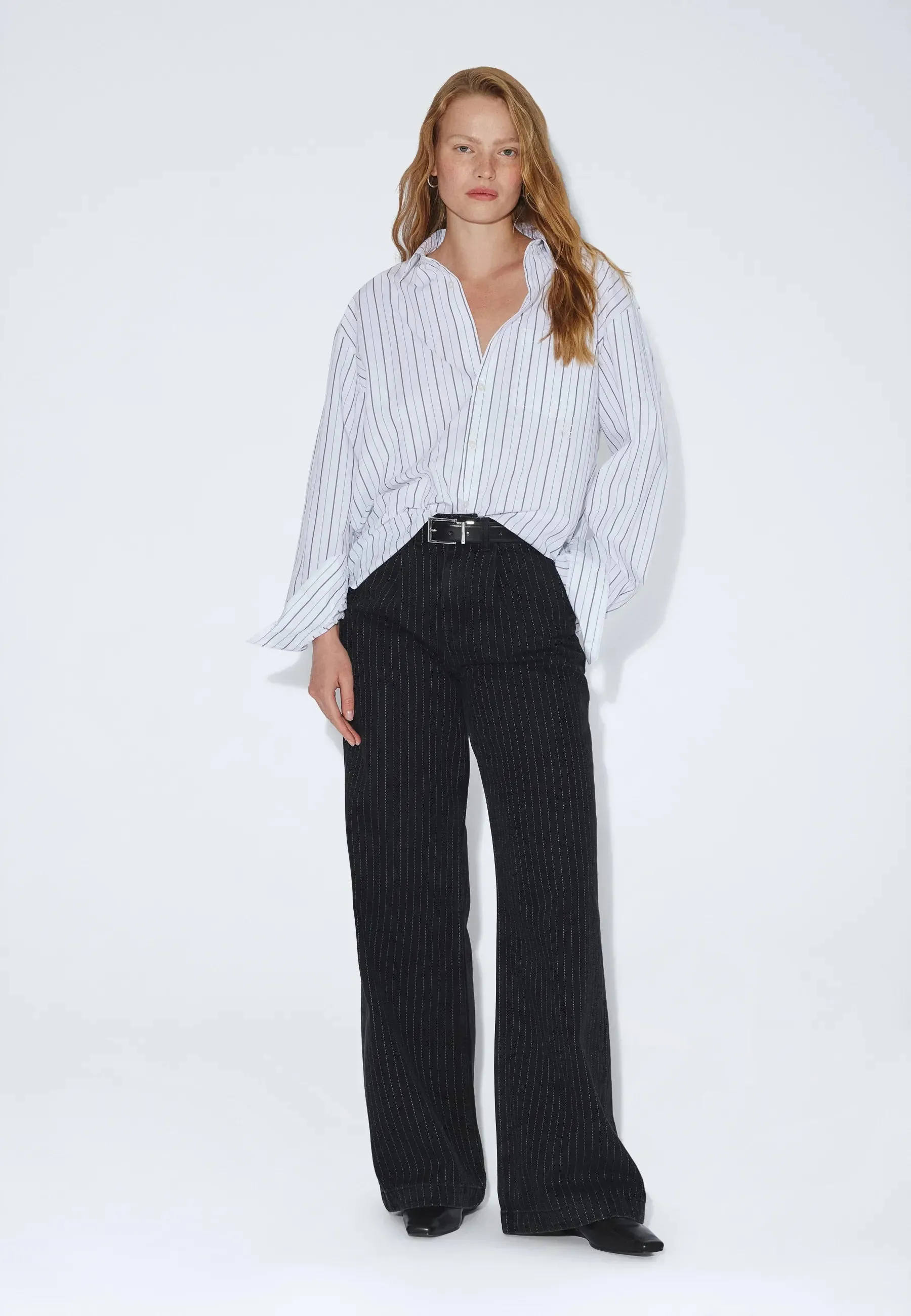 Rhue High Wide Pleated - Washed Black Pinstripe sold by Dr. Denim product image thumbnail 2