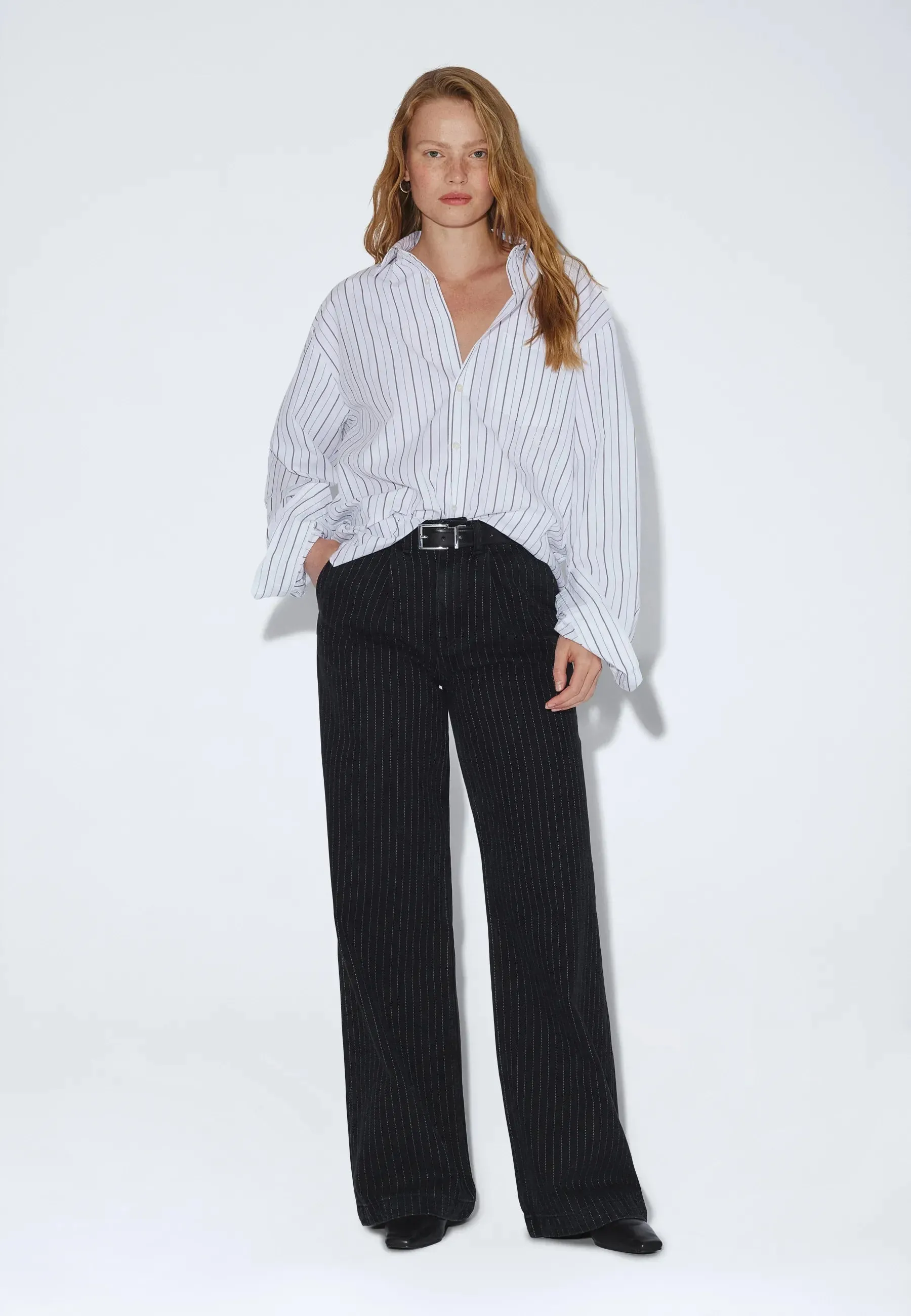 Rhue High Wide Pleated - Washed Black Pinstripe sold by Dr. Denim product image thumbnail 3