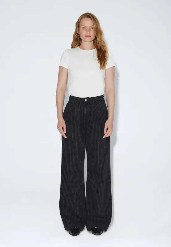 Rhue High Wide Pleated - Washed Black Pinstripe made by Dr. Denim