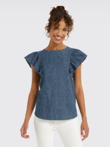 Chambray Flutter Sleeve Top sold by Draper James