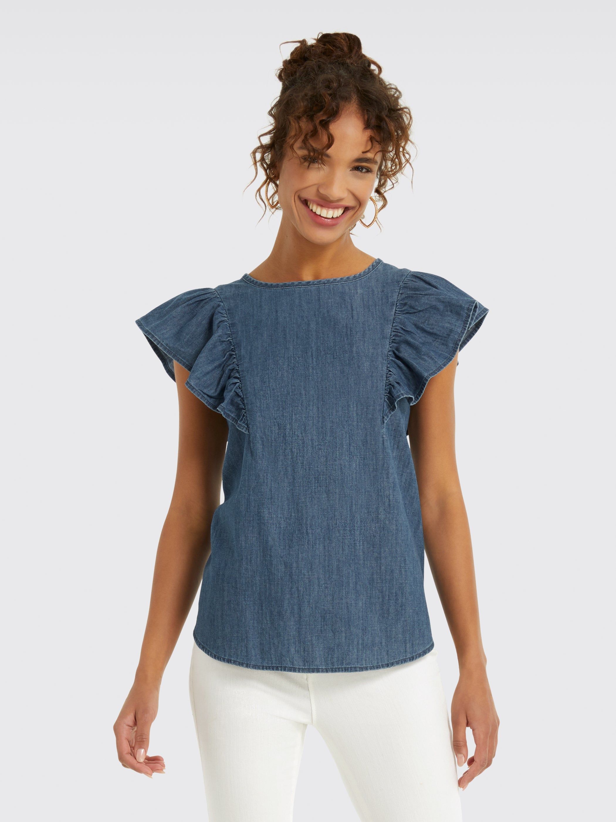 Chambray Flutter Sleeve Top sold by Draper James