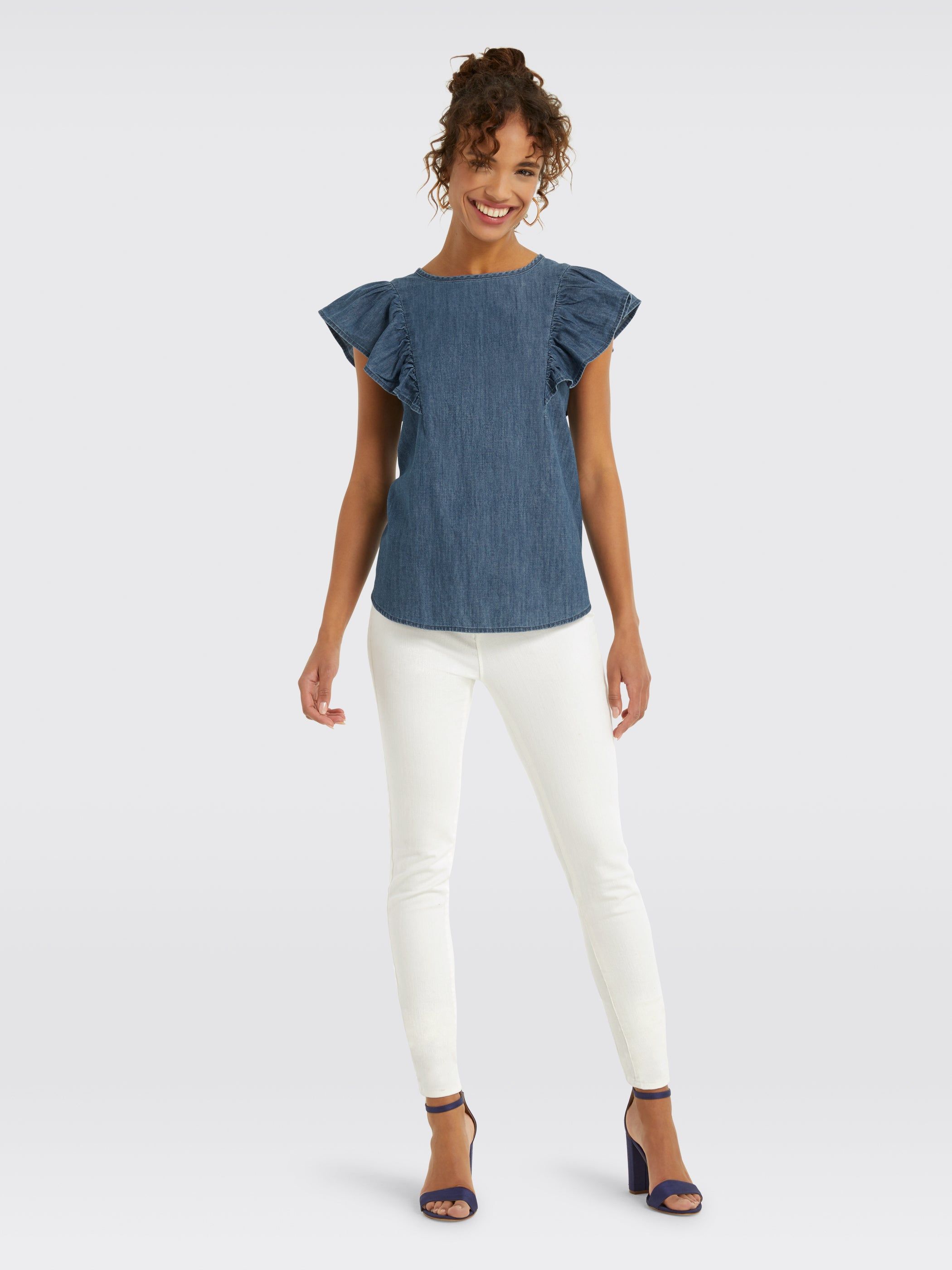 Chambray Flutter Sleeve Top sold by Draper James product image thumbnail 3