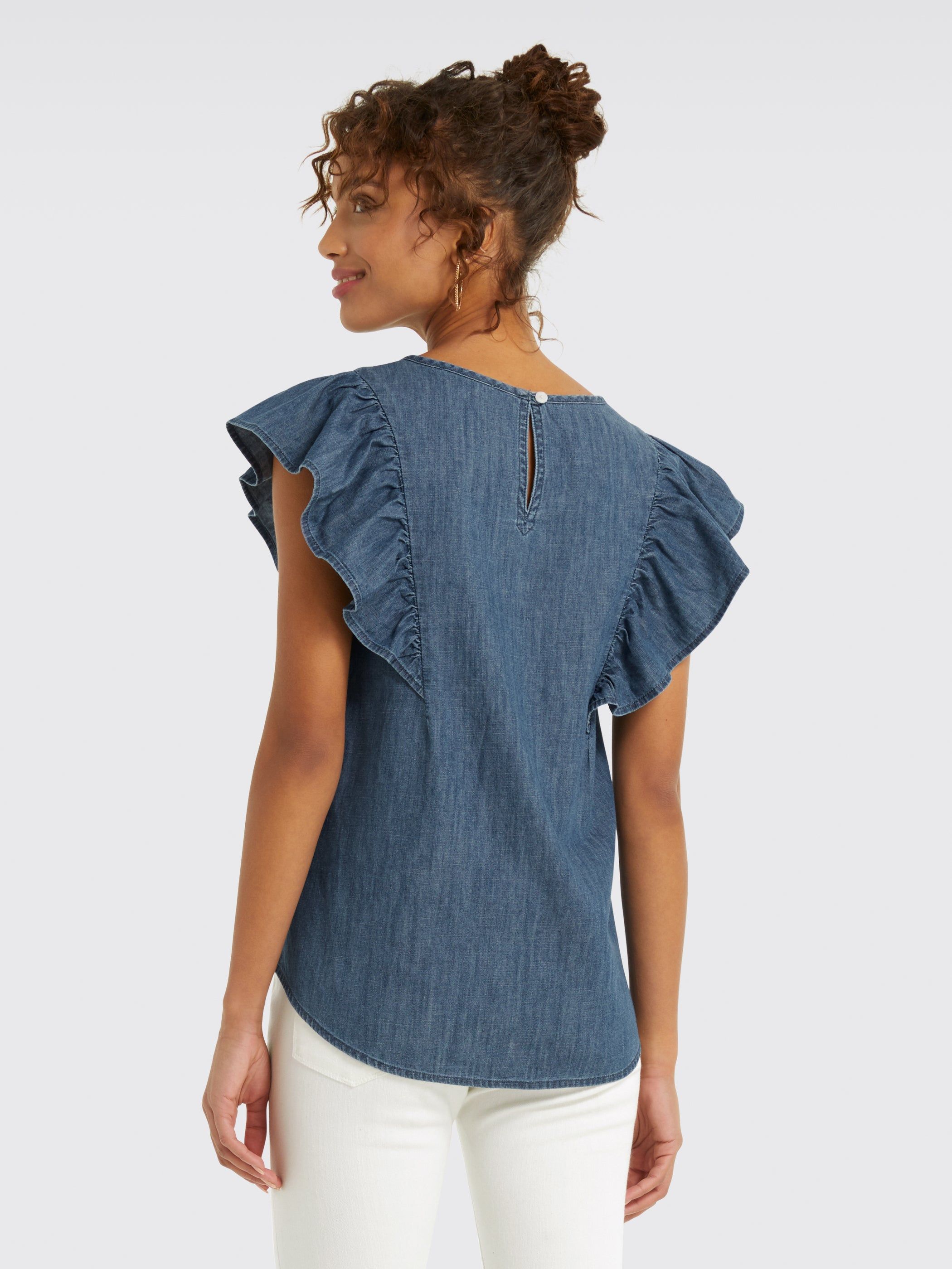 Chambray Flutter Sleeve Top sold by Draper James product image thumbnail 4