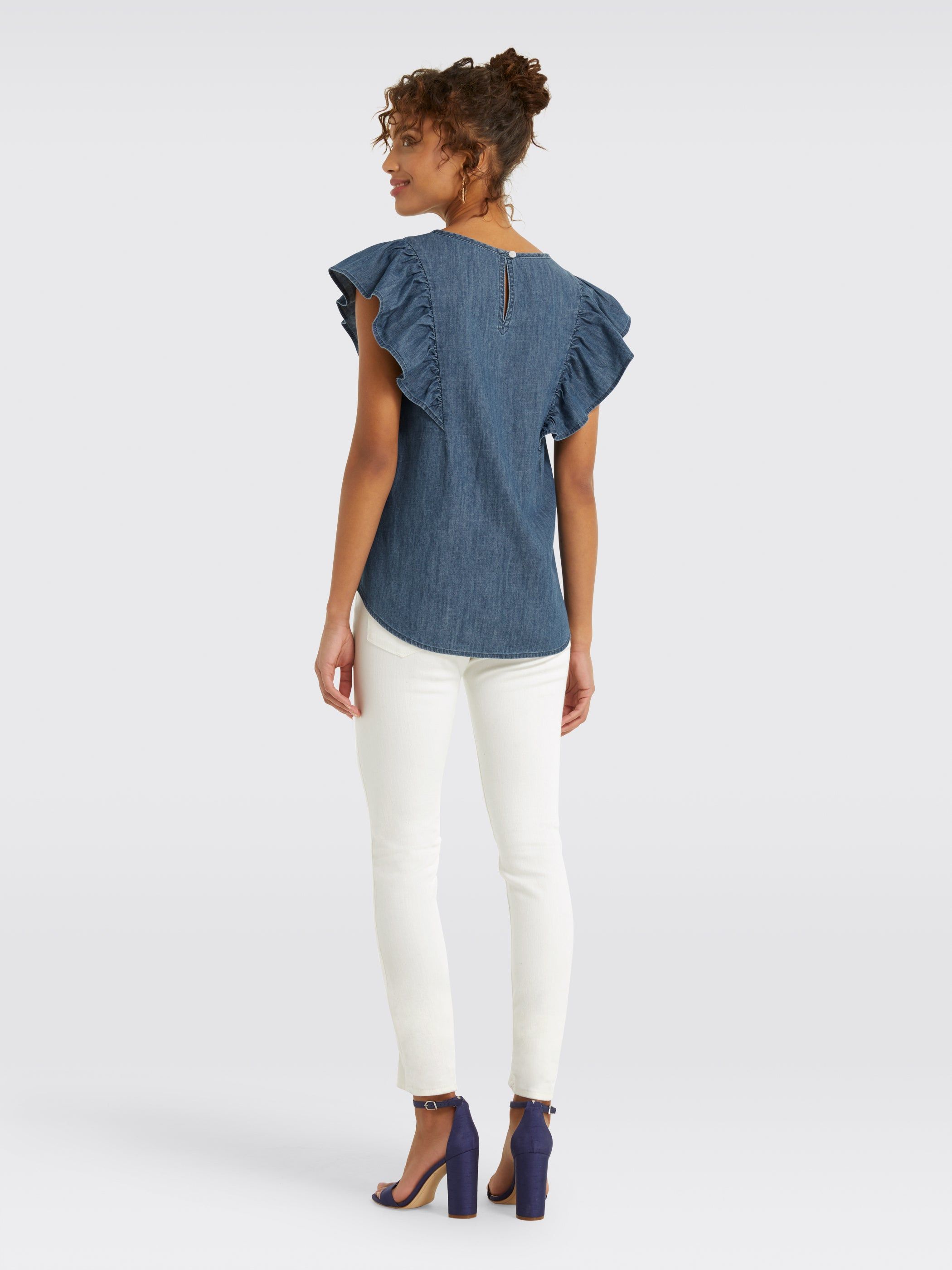 Chambray Flutter Sleeve Top sold by Draper James product image thumbnail 5