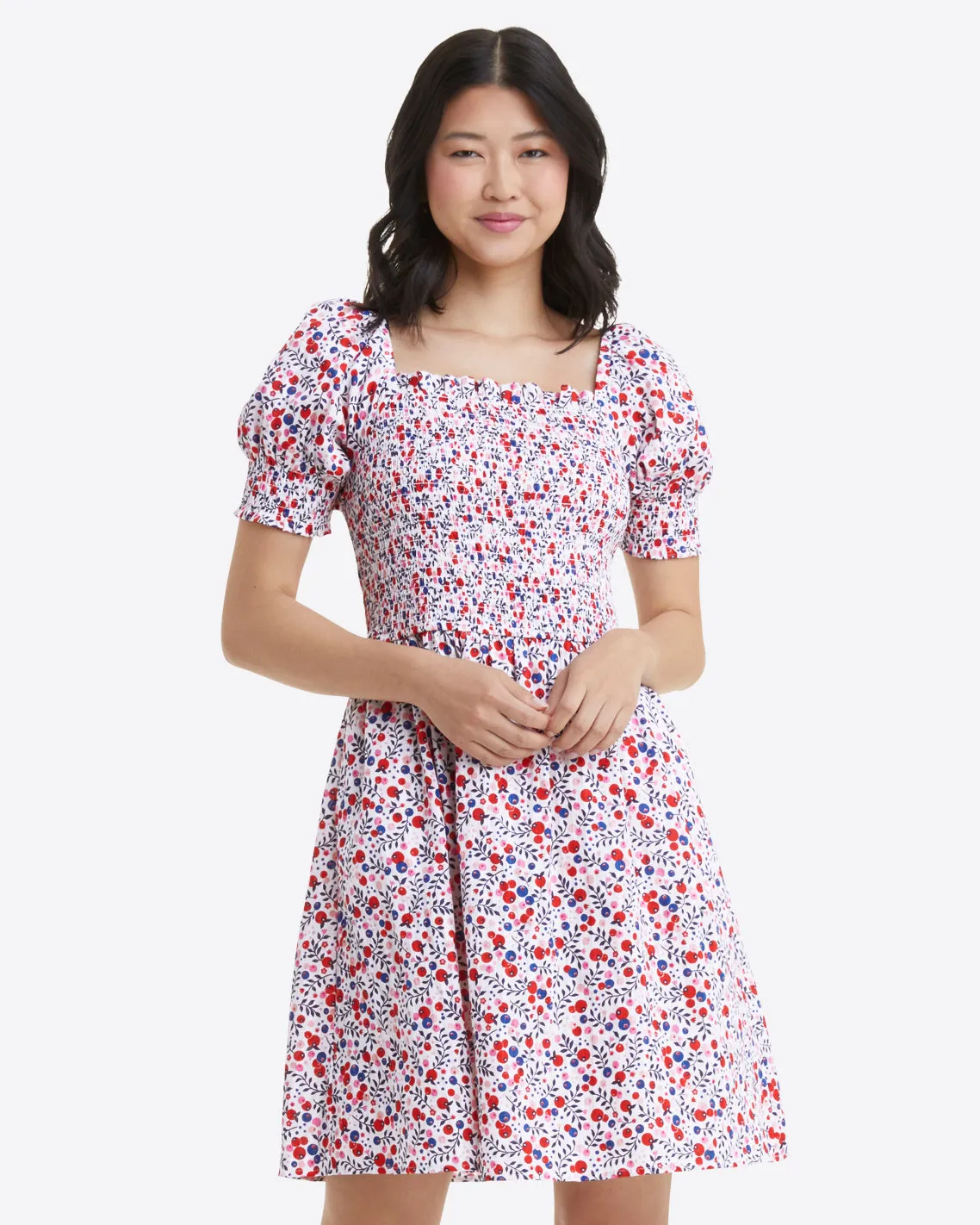 Cam Smocked Dress in Berry Print sold by Draper James product image thumbnail 4
