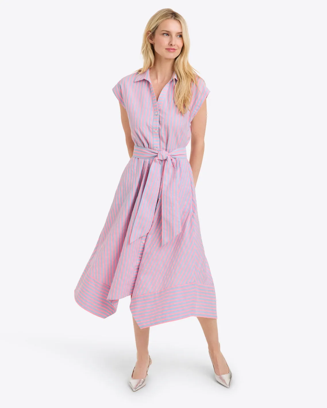 Trisha Handkerchief Dress in Seersucker Stripe sold by Draper James