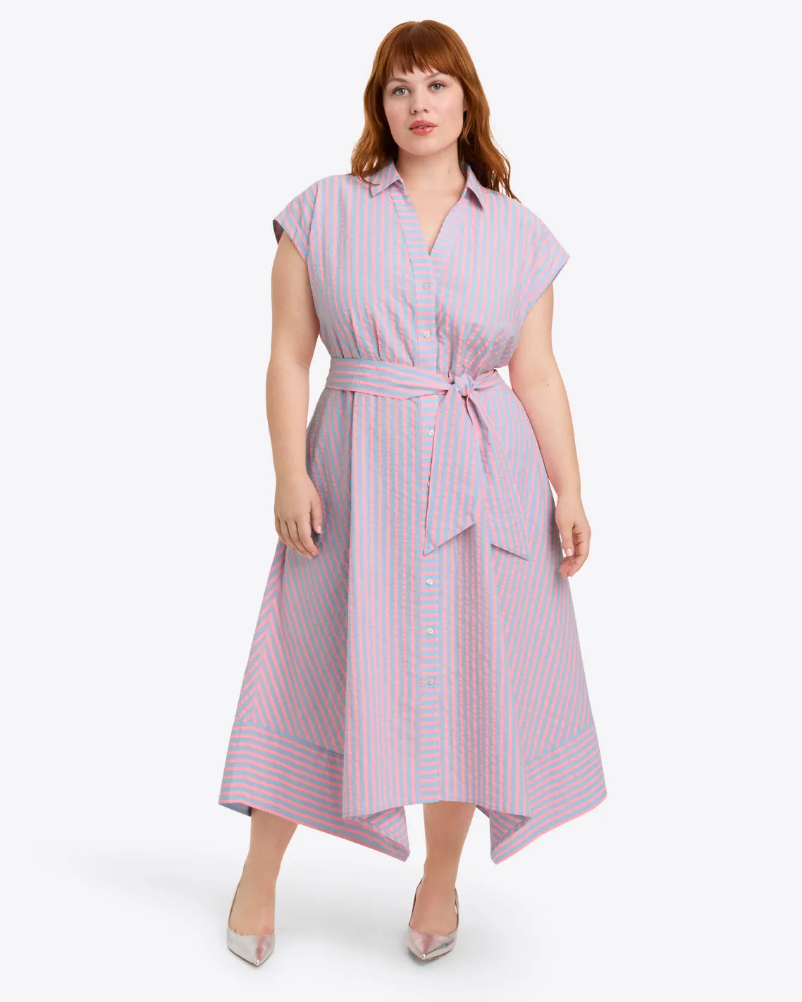 Trisha Handkerchief Dress in Seersucker Stripe sold by Draper James product image thumbnail 3