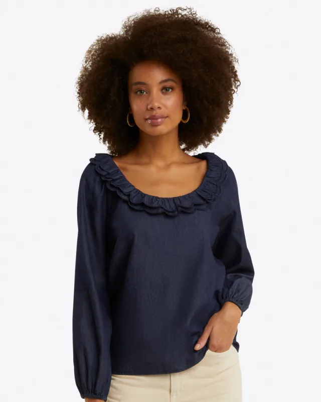 Reyna Long-Sleeve Top in Chambray sold by Draper James