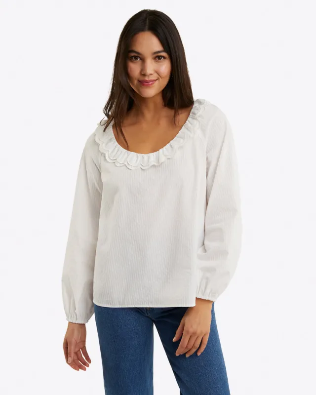 Reyna Long-Sleeve Top in Textured Shirting Stripe sold by Draper James