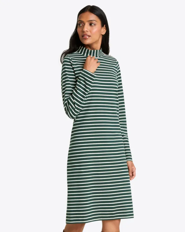 Elsie Turtleneck Dress in Green Stripe sold by Draper James