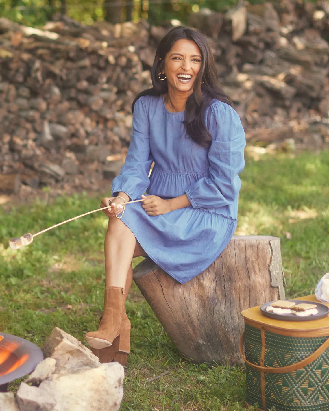 Tiered Trapeze Dress in Chambray sold by Draper James product image thumbnail 4